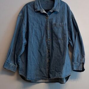 Old Navy Women's Blue Denim Button-Down Shirt